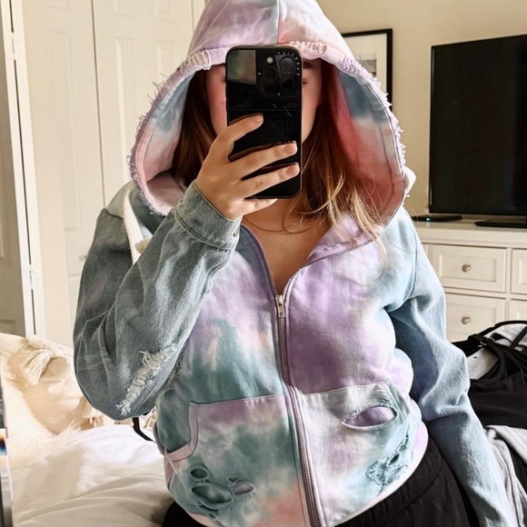 Dance & Marvel Jackets & Blazers - Dance & Marvel Pastel Tie-Dye Denim Hoodie